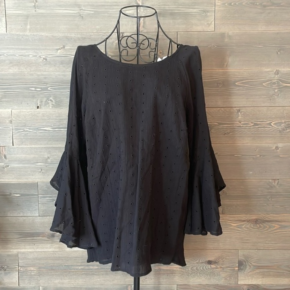 Lauren Conrad scoop neck, eyelet bell sleeve blouse